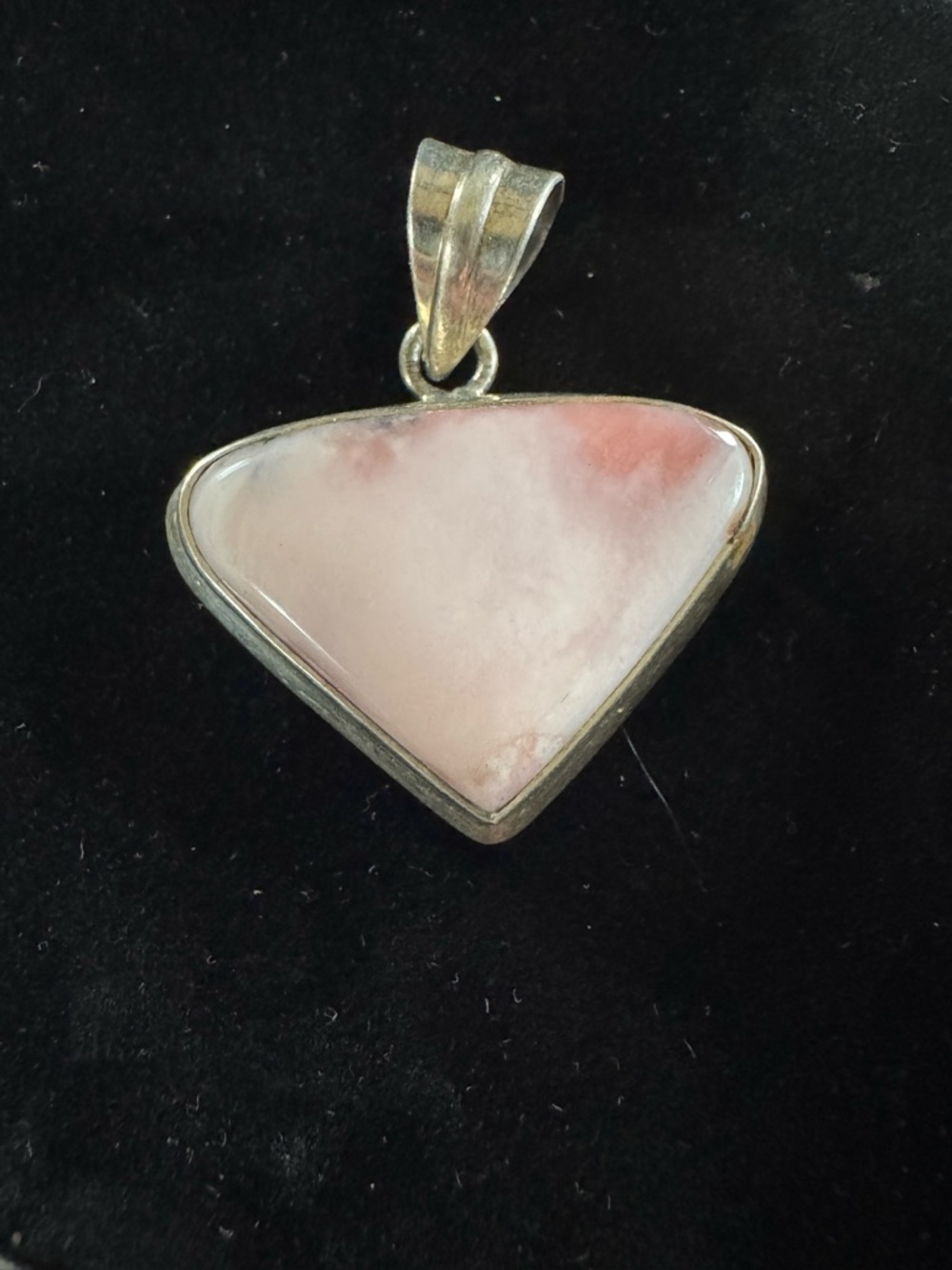 Pink MarbleTriangle Stone Pendant in Silver Setting - Unbranded